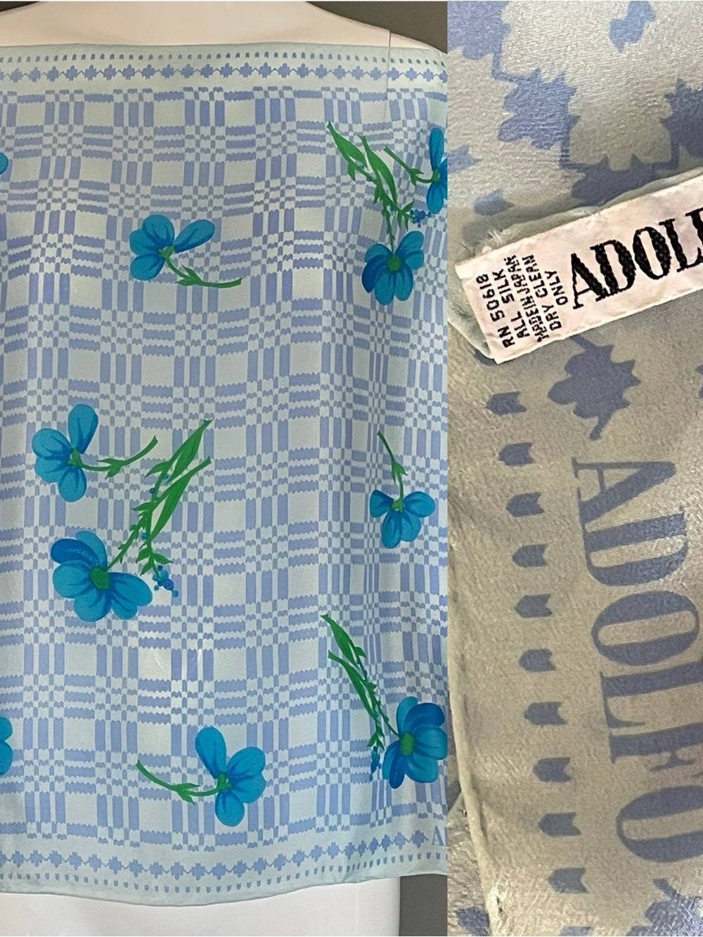 Vintage Adolfo Silk Scarf Delightful Florals 22 In Mint Condition